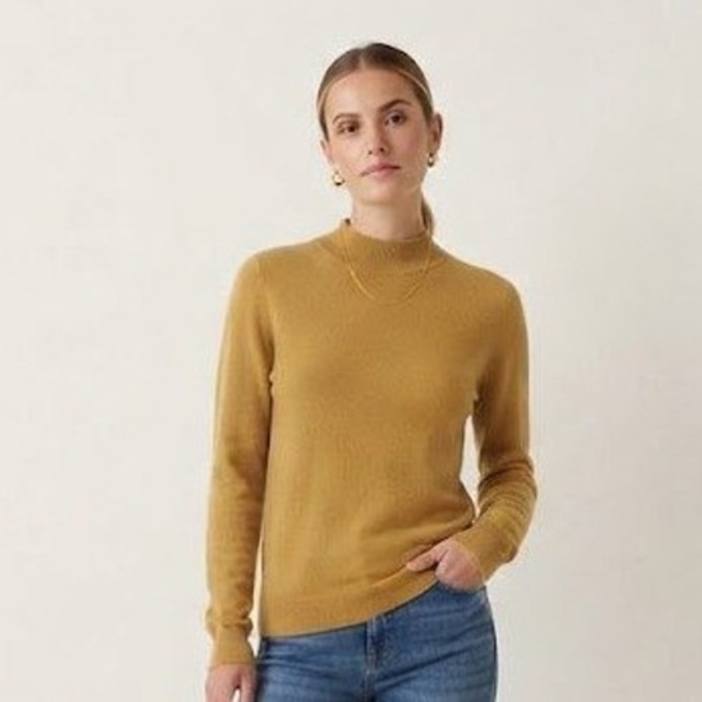 Pronto Uomo Mock Neck Sweater Women Large Gold Merino Wool Dark Academia